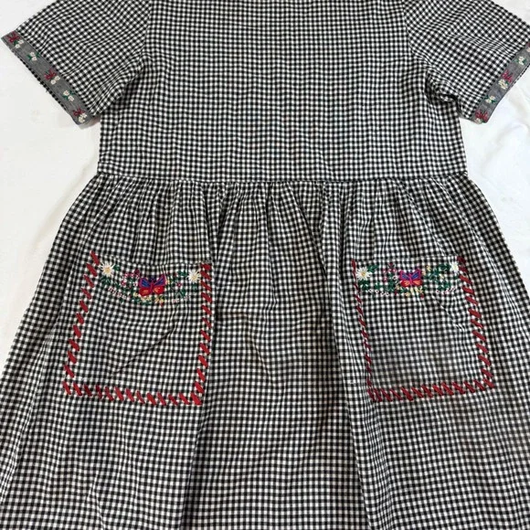 Vintage Bryn Connelly Gingham Embroidered Cotton Midi Dress M Cottagecore Boho - Picture 2 of 7